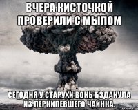 вчера кисточкой проверили с мылом сегодня у старухи вонь бзданула из перкипевшего чайнка.