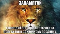 запамятай і молодий лев здолає старого на поле битви в одиночному поєдинку.