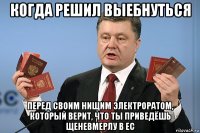 когда решил выебнуться перед своим нищим электроратом, который верит, что ты приведёшь щеневмерлу в ес