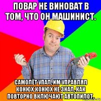 повар не виноват в том, что он машинист. самолёт упал, им управлял конюх.конюх не знал, как повторно включают автопилот.