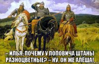  – илья, почему у поповича штаны разноцветные? – ну, он же алёша!