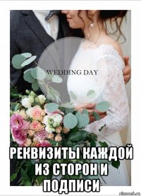  реквизиты каждой из сторон и подписи