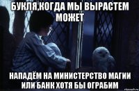 букля,когда мы вырастем может нападём на министерство магии или банк хотя бы ограбим