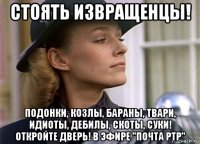 стоять извращенцы! подонки, козлы, бараны, твари, идиоты, дебилы, скоты, суки! откройте дверь! в эфире "почта ртр"