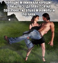 хорошие мужики как хорошие грибы, всегда прячутся. на поверхности только мухоморы и поганки. 