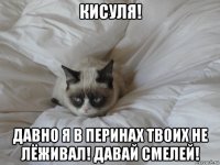 кисуля! давно я в перинах твоих не лёживал! давай смелей!