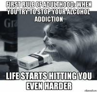 first rule of adulthood: when you try to stop your alcohol addiction life starts hitting you even harder
