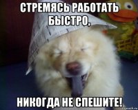 стремясь работать быстро, никогда не спешите!