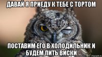 давай я приеду к тебе с тортом поставим его в холодильник и будем пить виски