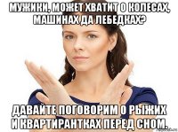 мужики, может хватит о колесах, машинах да лебедках? давайте поговорим о рыжих и квартирантках перед сном.