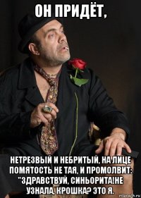 он придёт, нетрезвый и небритый, на лице помятость не тая, и промолвит: "здравствуй, синьорита!не узнала, крошка? это я.