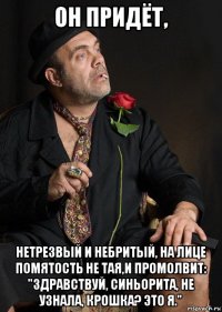 он придёт, нетрезвый и небритый, на лице помятость не тая,и промолвит: "здравствуй, синьорита, не узнала, крошка? это я."