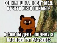 если мишка любит мёд, от чего и кто поймёт? в самом деле - почему, я вас всех тут разъебе?