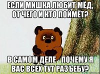 если мишка любит мёд, от чего и кто поймёт? в самом деле - почему я вас всех тут разъебу?