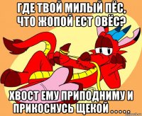 где твой милый пёс, что жопой ест овёс? хвост ему приподниму и прикоснусь щекой . . . . .