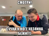 смотри! сучка к ноге хозяина бежит!)
