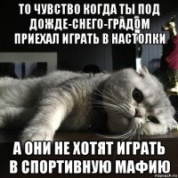 то чувство когда ты под дожде-снего-градом приехал играть в настолки а они не хотят играть в спортивную мафию