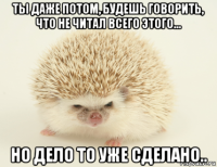 ты даже потом, будешь говорить, что не читал всего этого... но дело то уже сделано..