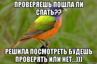 проверяешь пошла ли спать?? решила посмотреть будешь проверять или нет...)))