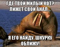где твой милый кот? лижет свой анал... я его найду, шкурку оближу!