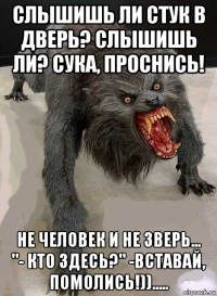 слышишь ли стук в дверь? слышишь ли? сука, проснись! не человек и не зверь... "- кто здесь?" -вставай, помолись!)).....
