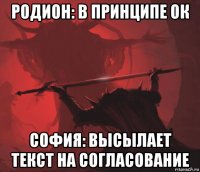 родион: в принципе ок софия: высылает текст на согласование