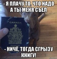 - я плачу то, что надо а ты меня съел - ничё, тогда сгрызу книгу!