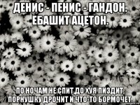 денис - пенис - гандон. ебашит ацетон. по ночам не спит,до хуя пиздит, порнушку дрочит и что-то бормочет.