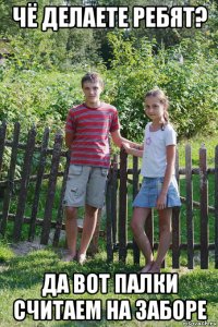 чё делаете ребят? да вот палки считаем на заборе