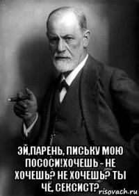  эй,парень, письку мою пососи!хочешь - не хочешь? не хочешь? ты чё, сексист?