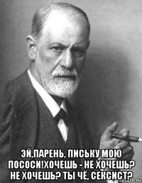  эй,парень, письку мою пососи!хочешь - не хочешь? не хочешь? ты чё, сексист?