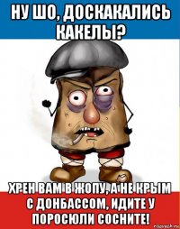 ну шо, доскакались какелы? хрен вам в жопу, а не крым с донбассом, идите у поросюли сосните!