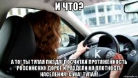 и что? а то! ты тупая пизда! посчитай протяжённость российских дорог и раздели на плотность населения! сука! тупая!