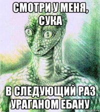 смотри у меня, сука в следующий раз ураганом ебану