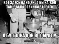вот здесь одно яйцо быка, вон там две половинки второго а бутылка вон в том углу ------>