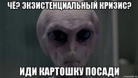 чё? экзистенциальный кризис? иди картошку посади