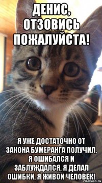 денис, отзовись пожалуйста! я уже достаточно от закона бумеранга получил, я ошибался и заблуждался, я делал ошибки, я живой человек!