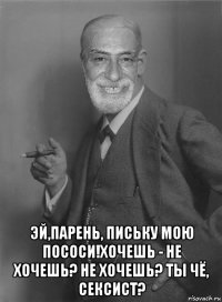  эй,парень, письку мою пососи!хочешь - не хочешь? не хочешь? ты чё, сексист?