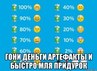  гони деньги артефакты и быстро мля придурок