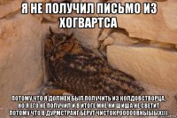 я не получил письмо из хогвартса потому что я должен был получить из колдовстворца, но я его не получил и в итоге мне ни шиша не светит потому что в дурмстранг берут чистокрооооовныыых(((