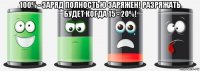 100% - заряд полностью заряжен! разряжать будет когда 15 - 20%! 