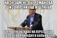 на экзамене-вы романова шизофреничка и шлюха отправлю ка я вас на пересдачу а заодно на принудку в больничку