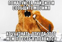 пожалуйста, найдите и сообщите моё имя хочу узнать, откуда этот мем (то есть я) появился