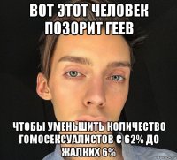 вот этот человек позорит геев чтобы уменьшить количество гомосексуалистов с 62% до жалких 6%