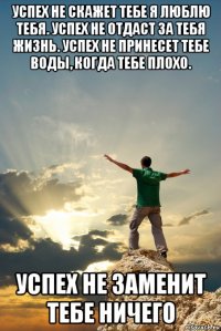 успех не скажет тебе я люблю тебя. успех не отдаст за тебя жизнь. успех не принесет тебе воды, когда тебе плохо. успех не заменит тебе ничего