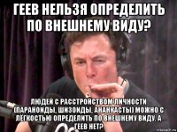геев нельзя определить по внешнему виду? людей с расстройством личности (параноиды, шизоиды, ананкасты) можно с лёгкостью определить по внешнему виду. а геев нет?