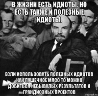 в жизни есть идиоты. но есть также и полезные идиоты. если использовать полезных идиотов как пушечное мясо то можно добиться небывалых результатов и грандиозных проектов