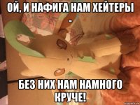 ой, и нафига нам хейтеры - без них нам намного круче!