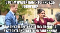 этот муравей вам что-нибудь говорил? да! он хотел чтобы я ему помогла в строительстве его муравейника!