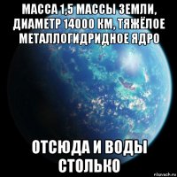 масса 1,5 массы земли, диаметр 14000 км, тяжёлое металлогидридное ядро отсюда и воды столько